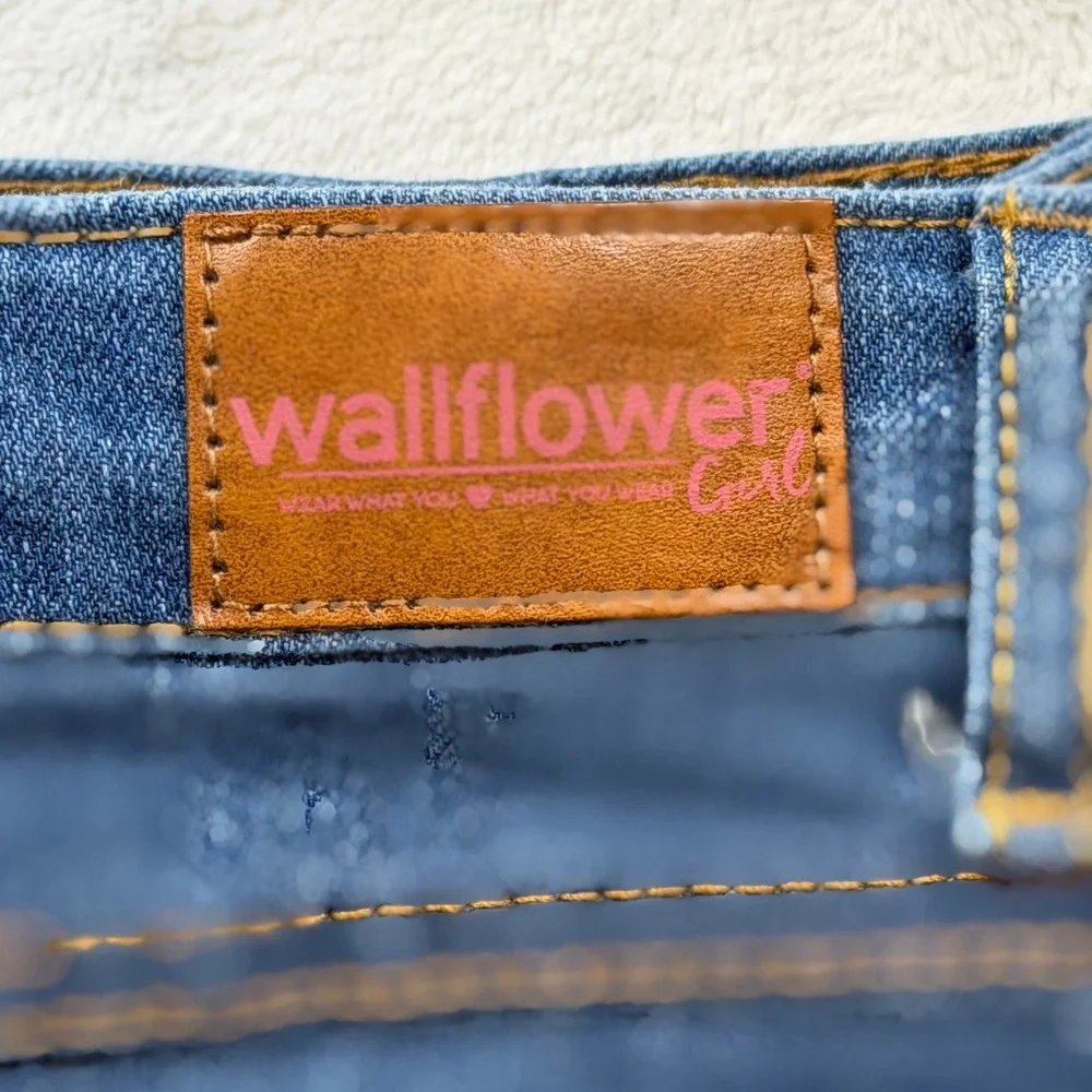 Wallflower‎ Denim Skirt Girls Size 16 Blue Good Ruffle Hem Stretch Mini Skirt